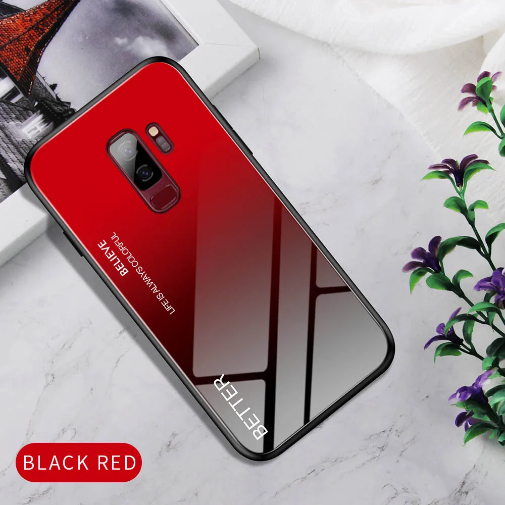 Black Red Чехол Heyytle из закаленного стекла с градиентом для samsung Galaxy S9 S10 Plus A70 A50, чехол с рисунком звездного неба для Note 9 A60 - Цвет: Black Red