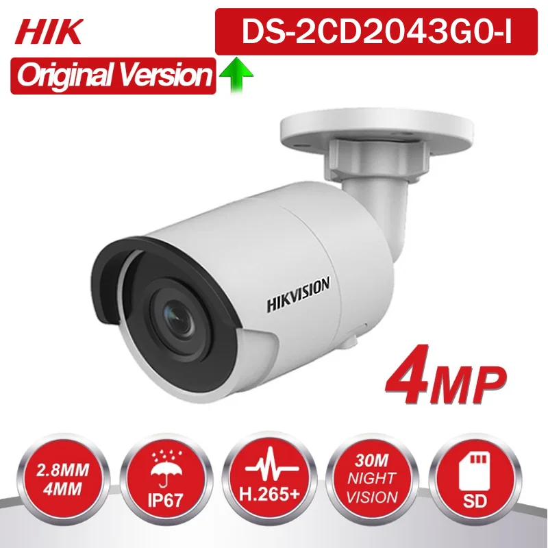 

Original hikvision English DS-2CD2043G0-I replace DS-2CD2042WD-I 4MP Network IP bullet IR POE camera SD Card Slot H265 264