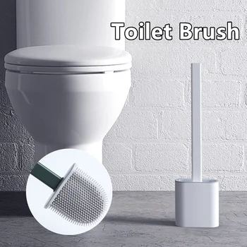 

Silicone Toilet Brush With Toilet Brush Holder Set Flat Head Soft Bristles Cleaning Brush For Toiler Wc Bathroom Accessories