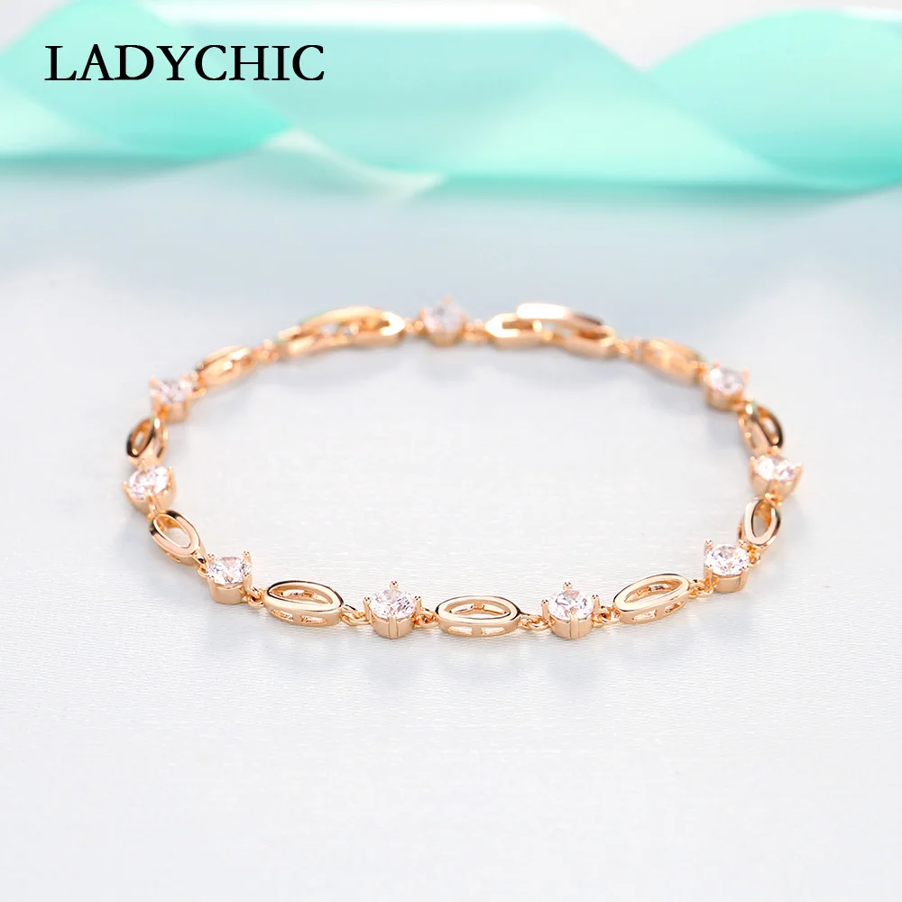 LADYCHIC, Новое поступление, циркониевый браслет с о-образной буквой, изысканный золотой цвет, браслет на свадьбу, День Святого Валентина, ювелирный подарок, LB1017