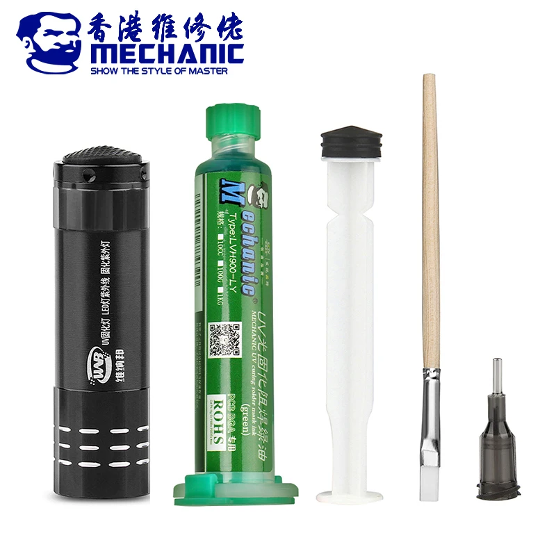 

Mechanic Green Oil UV Solder Mask Ink PCB BGA Paint Prevent Corrosive Arcing Soldering Paste Flux Inks With UV Curing Light