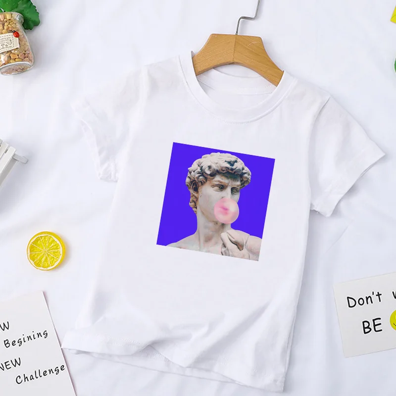 New Clothing Girls T Shirt Fashion Kids Top Casual Childrens Boys T Shirts Van Gogh Oil Painting Funny Blowing Bubbles Kawaii