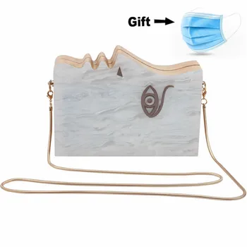 

2020 new acrylic bags wooden white personal design chains party evening clutch with a free face mask