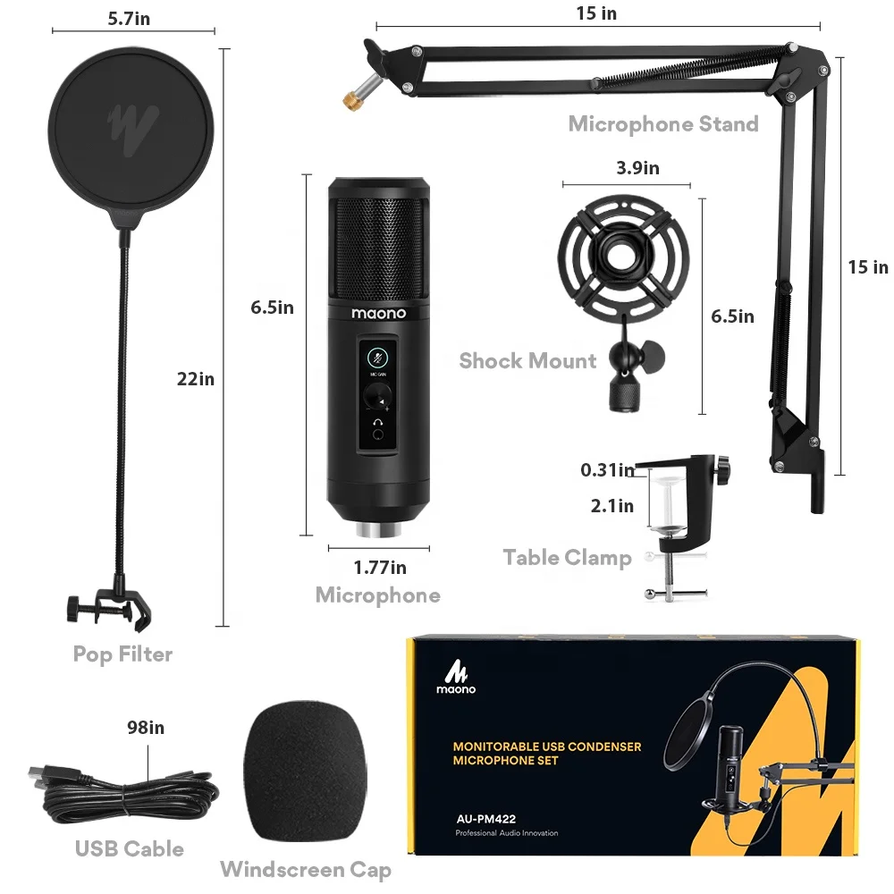 MAONO PM422 USB Microphone With Touch Mute Button Microfone 192Khz 24bit Condenser Podcast Studio Mic For PC FOR YUTUBE FACEBOOK