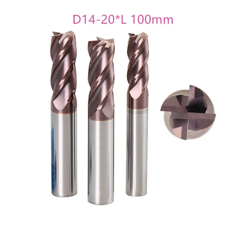 20mm*100mm HRC45 4 Flute Carbide End Mill Milling Cutter CNC Machine Tools 
