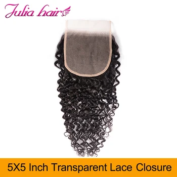 

Ali Julia Hair 5*5 inch Transparent Lace Closure Malaysian Curly Hair Closure Swiss Lace Natural Color Remy Hair