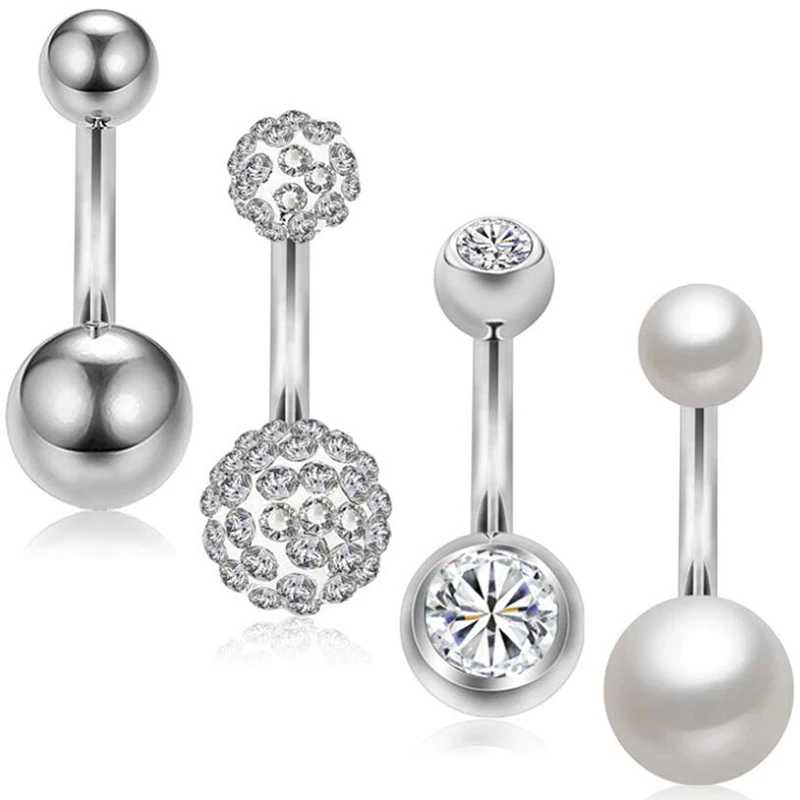 4Pcs/lot Sexy Dangling Navel Belly Button Ring 14G Double Round Cubic Zirconia 316L Surgical Steel Belly Piercing Jewelry piercing jewelry body piercing jewelry body jewelry belly button piercings belly button earrings