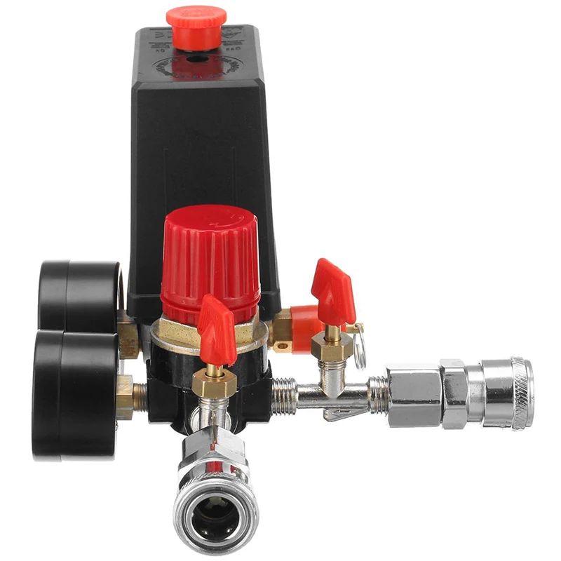 

240V AC Regulator Air Compressor Pump Pressure Control Switch Valve Manifold Relief Regulator Gauge with Quick Connector
