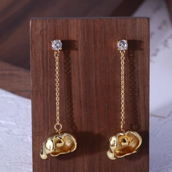 

New style recommend irregular flower bud style French retro temperament long chain earrings ear line
