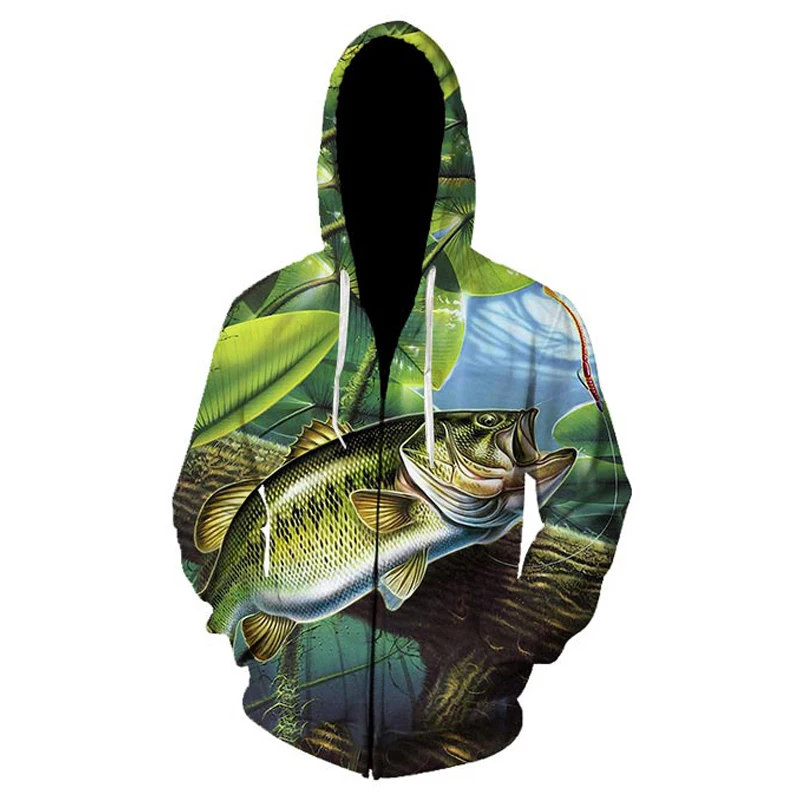 3D тропическая рыба забавные толстовки на молнии для рыбацких мужчин и женщин с длинным рукавом толстовки с капюшоном уличная хип хоп куртки
