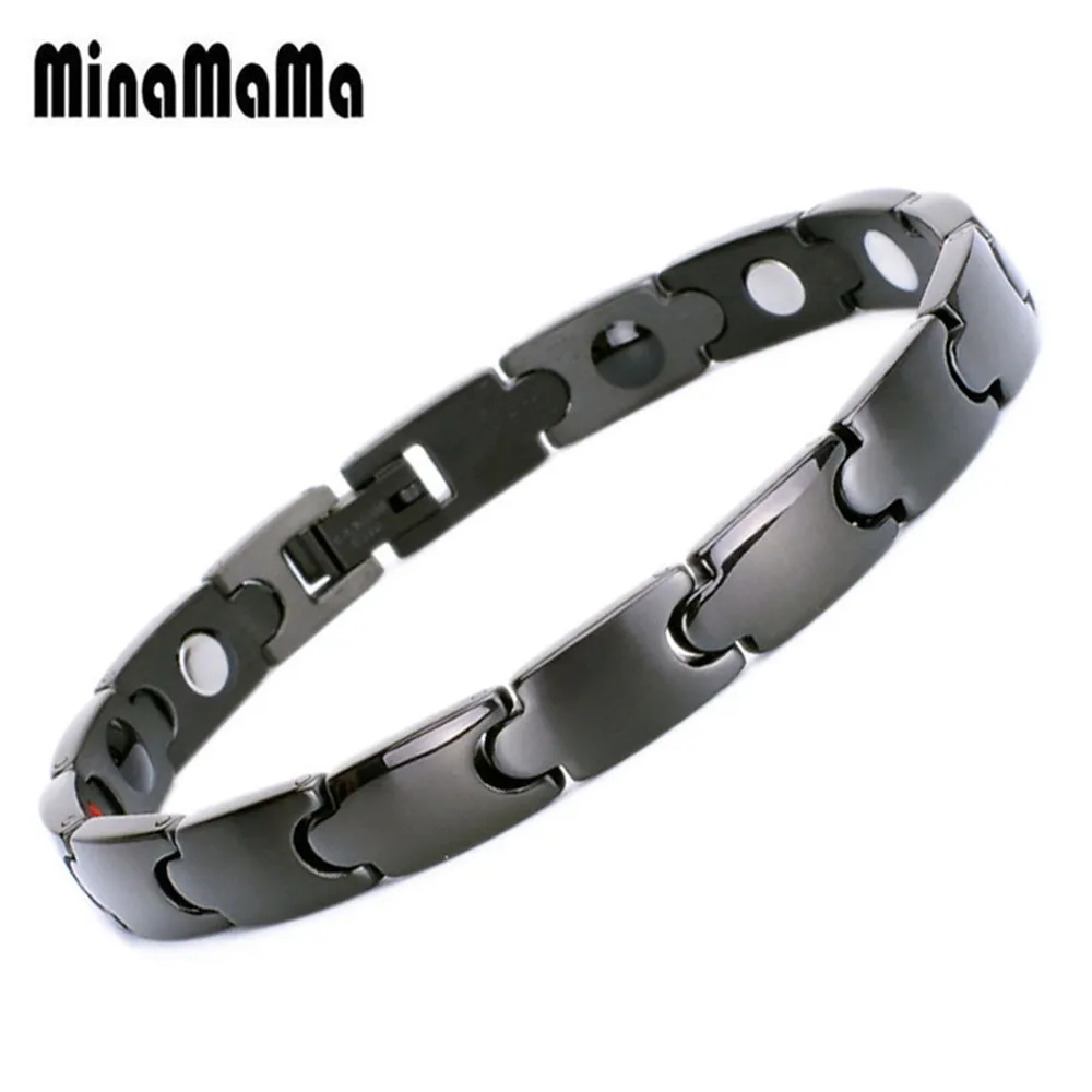 Черный исцеляющий Магнитный браслет для женщин и мужчин из нержавеющей стали, магнитный германий, Энергетический Браслет, повседневные ювелирные изделия