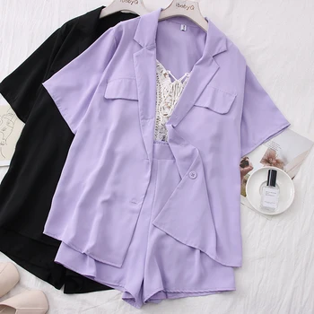 

ZCWXM Two Piece Set Women 2020 Summer Solid Thin Fashion Ropa De Mujer Elegant All Match Korean Ensemble Femme 2 Piece Set