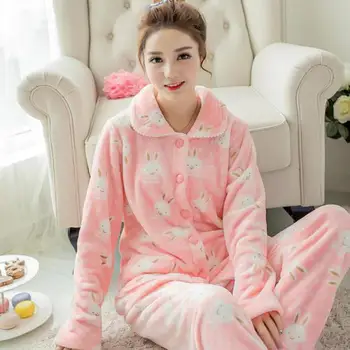 

Plush pajamas Thickening New flannel wholesale autumn and winter Women's long sleeve suit home service coral velvet pajamas set