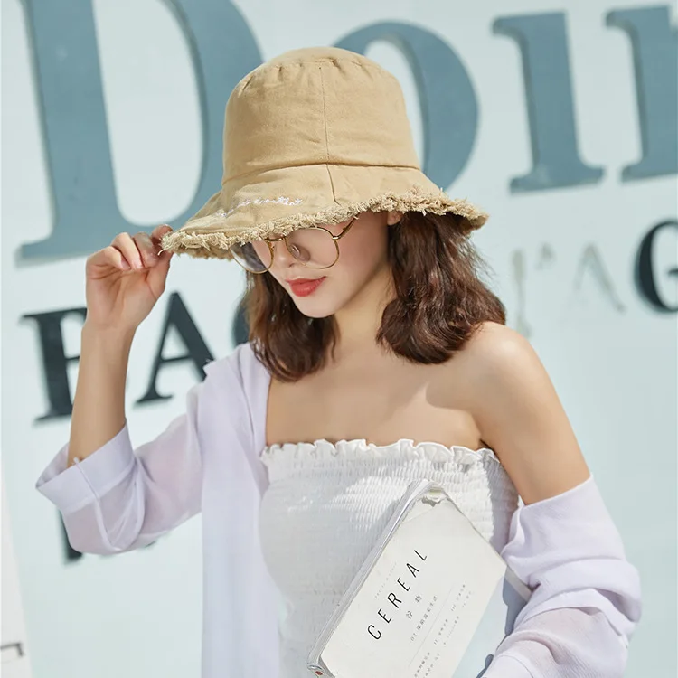 

Hat Female Summer Retro Washing Flash Bucket Hat Men's Korean-style Versatile Lettered Foldable Bucket Hat Big Brim Topee