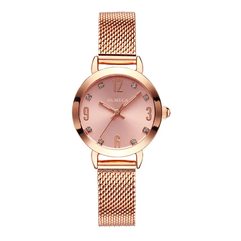 OLMECA женские часы с сетчатым ремешком часы люксовый бренд часы Reloj Mujer водонепроницаемые кварцевые часы в подарок Relogio Feminino - Цвет: Rose D