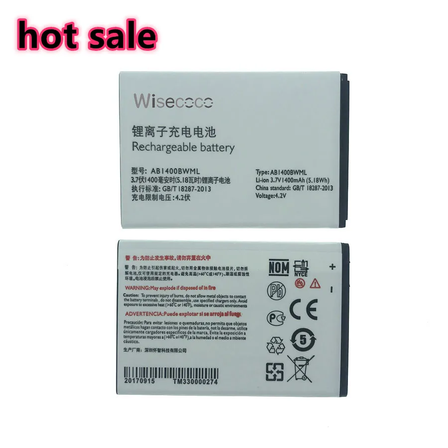 Wisecoco новый оригинальный аккумулятор 1400 мАч ab1400bml для сотового телефона Philips S308 с