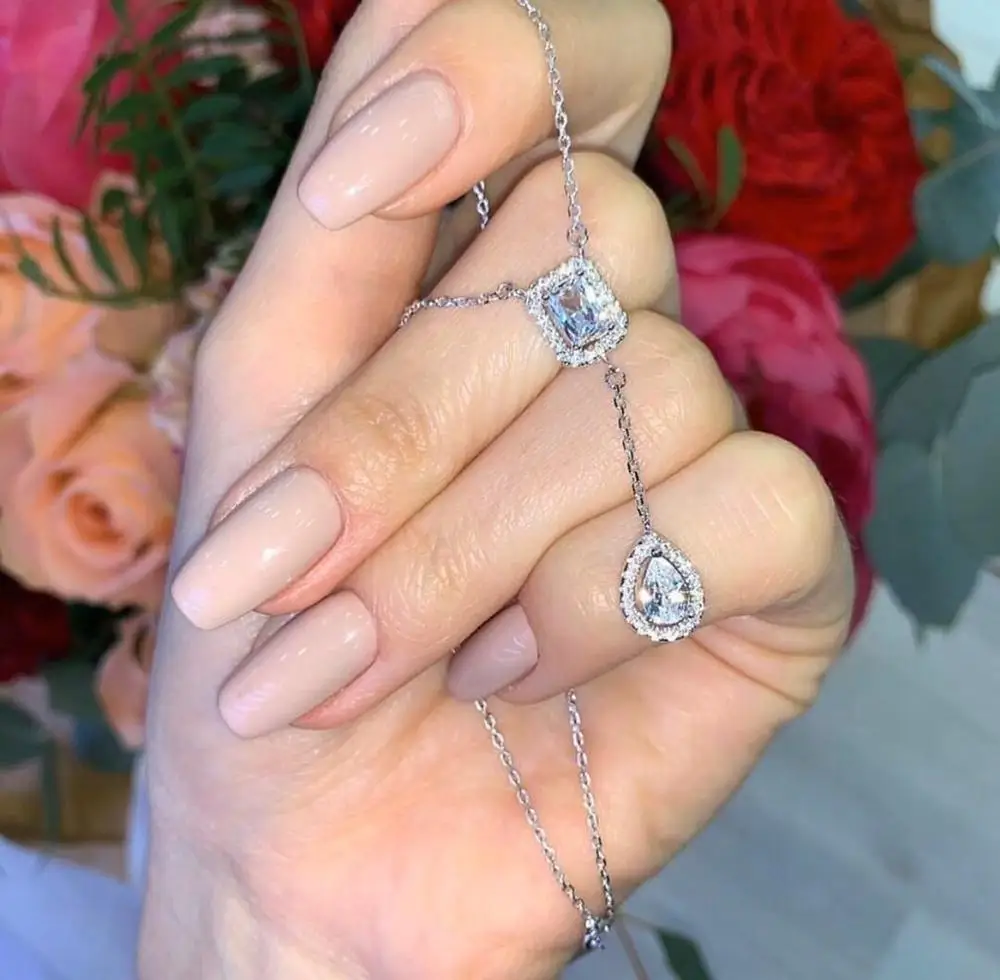 HIBRIDE Elegant Fashion Geometry AAA Cubic Zircon Trendy Geometric Lariat Necklace For Women Wedding Dubai Pendant Necklace P28