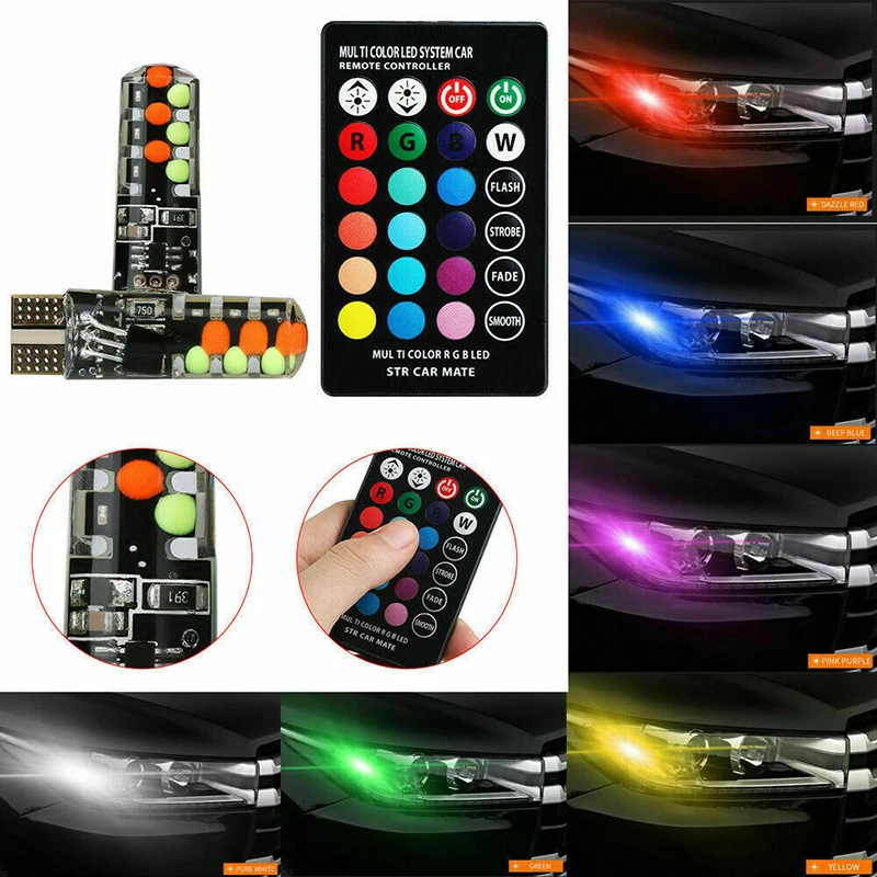 2020 Led T10 RGB Ŭ Ʈ Ϲ ڵ RGB COB 12SMDs äο Ƽ  ڵ  2pcs