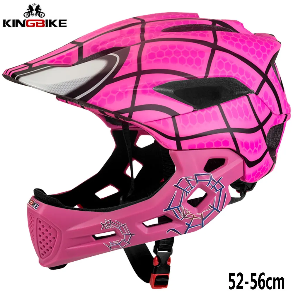 J-266-Rose Red KINGBIKE Adult Full Face MTB Bike Helmet Casco Mountain Road Bicycle Full Covered Helmet Motorcycle Cycling Helmet for Kids - Цвет: J-266-Rose Red
