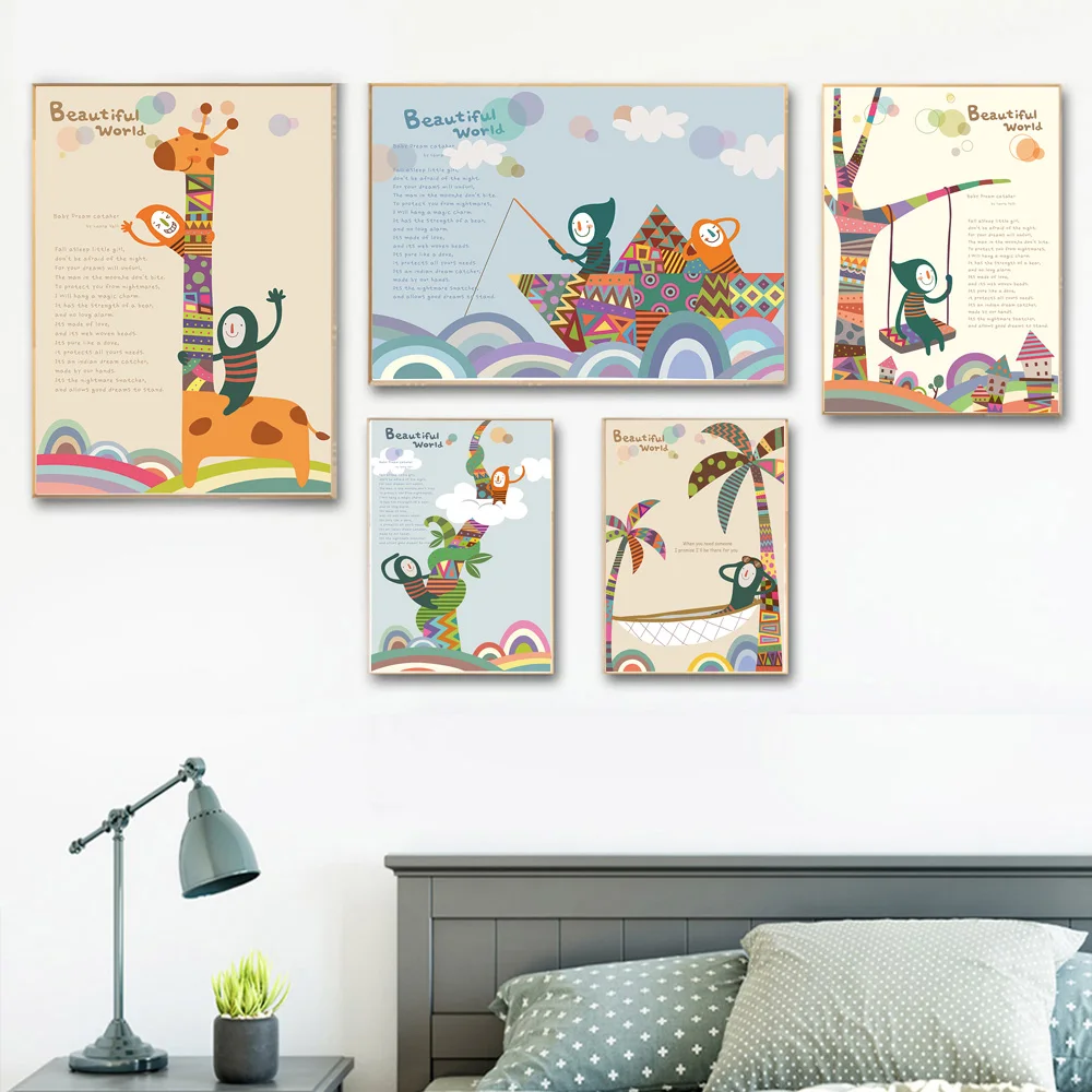 Abstract Child Giraffe Mushroom Palm Tree Nordic Posters and Prints Wall Art Canvas Painting Pictures Baby Kids Room Decor | Дом и сад