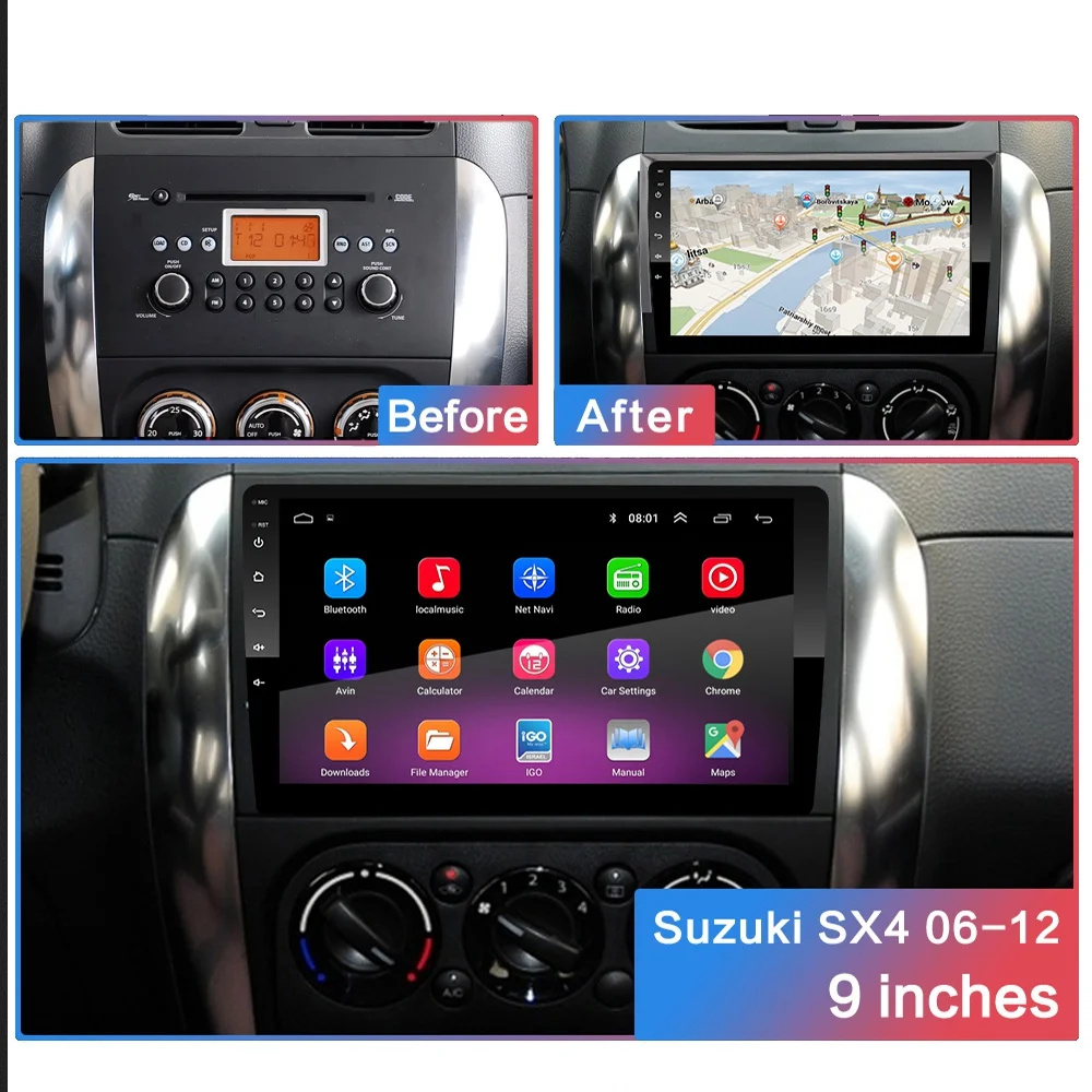 2G+ 32G " 2din Android 8,1 GO автомобильный dvd-плеер для Suzuki SX4 2006 2007 2008 2009 2010 2011 2012 автомобильный Радио gps навигация wifi