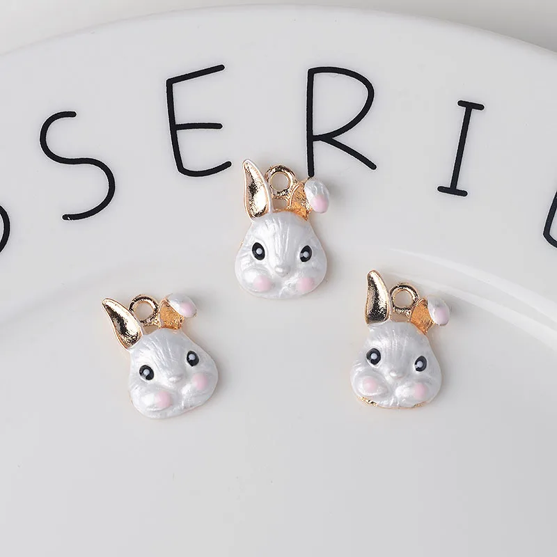 

10pcs Cute Rabbit Animal Enamel Charms Metal Gold Pendants Handmade Craft Charms for DIY Jewelry Making