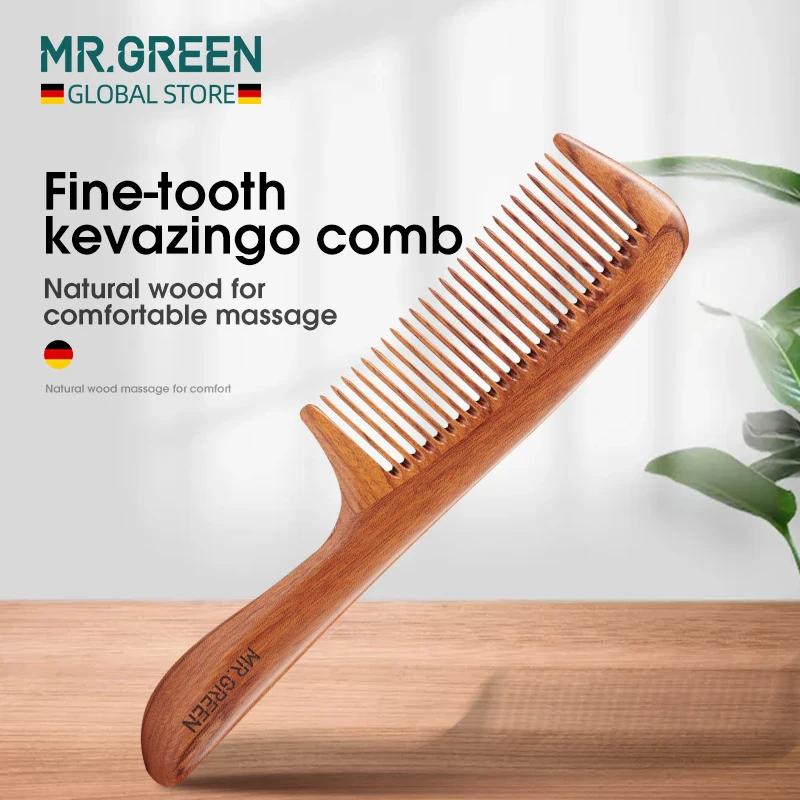 

Гребень MR.GREEN из натурального дерева для закрытия зубов, Антистатический массаж головы, уход за волосами бороды, деревянные инструменты, аксессуары для красоты