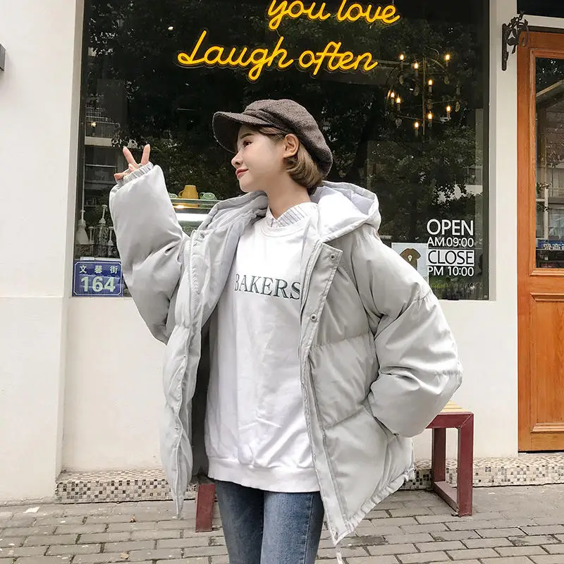 Grey Parkas Зимнее пуховое хлопковое пальто, женская парка с капюшоном, свободная зимняя куртка большого размера, женская одежда, теплое плотное BF зимнее пальто с подкладкой Q2093 - Color: Grey Parkas