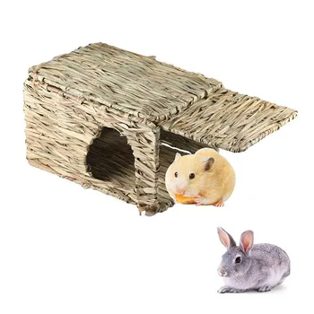 

Handmade Woven Nest house straw products Natural Grass Hut House Folding Straw Cubby Nest Cage For Bunny Rabbit Hamster