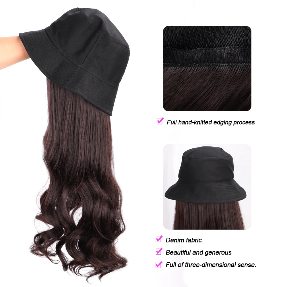 ONYX Long Wave 22inch Fisherman Hat Hair Wig Synthetic Wigs Hair Naturally Connect Adjustable Hat Wig For Women Outdoor