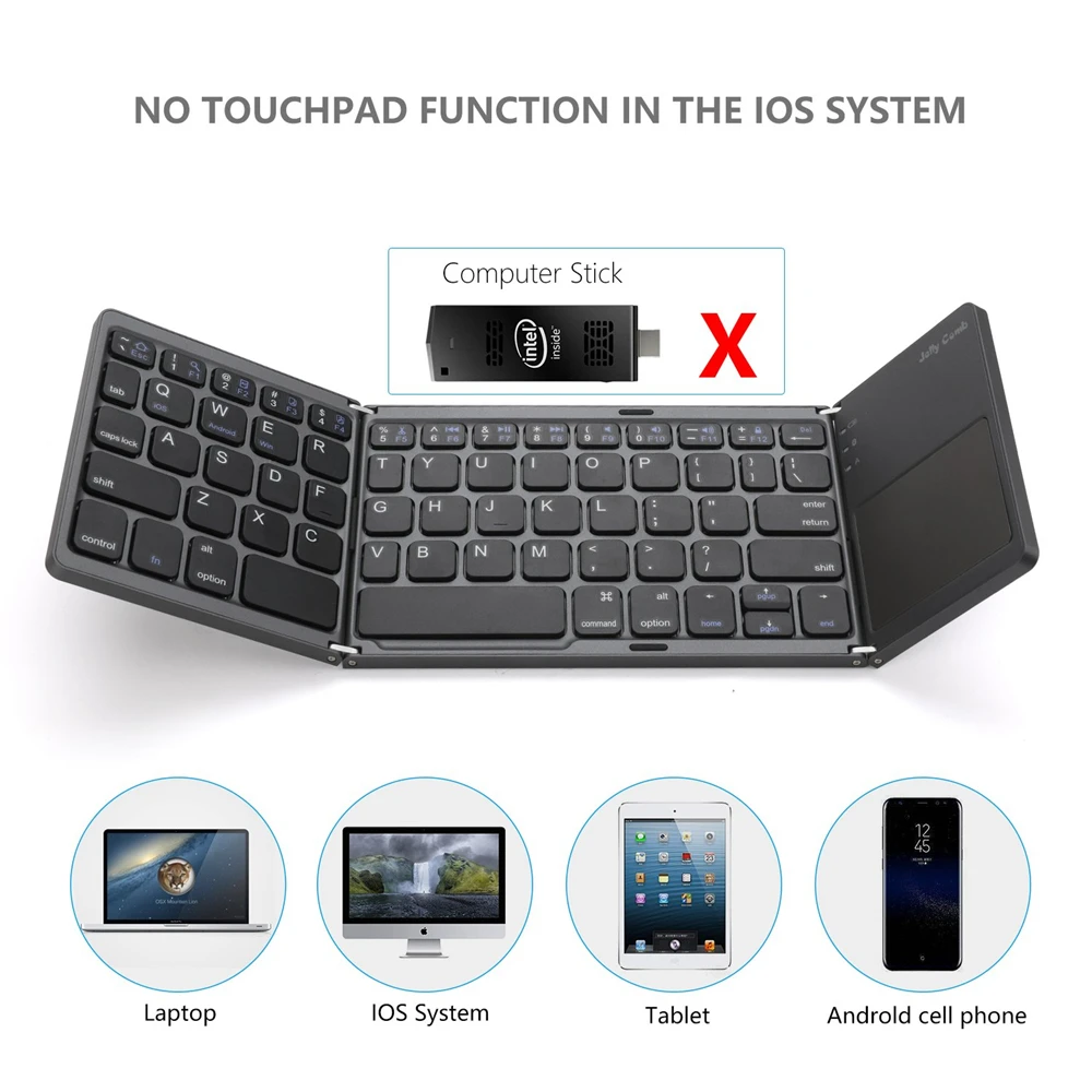 LHMZNIY Portable Twice Folding Russian Bluetooth Keyboard Wireless Foldable Touchpad Keypad for IOS/Android/Windows ipad Tablet