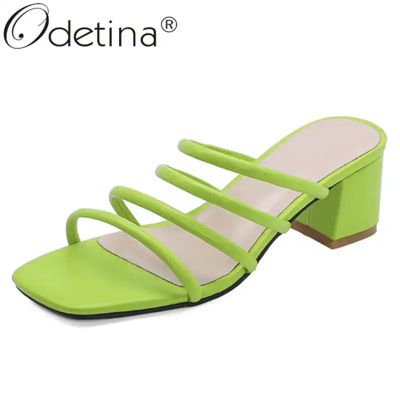 

Odetina Women Fashion Non-slip Pull On Square Toe New Casual Shoes Female Concise Block High Heel Slingbacks Elegant Party Pumps