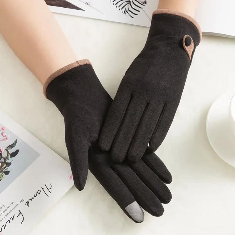 N917-Black Sparsil, женские замшевые перчатки с сенсорным экраном на осень и зиму, теплые толстые кашемировые варежки на палец, женские шерстяные перчатки с флисом внутри - Цвет: N917-Black