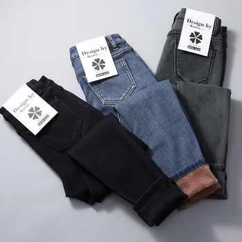

Winter Fur Plus Size Velvet Jeans Women's High Waist Winter Thickening Pencil pants Cotton Skinny Jeans Pants