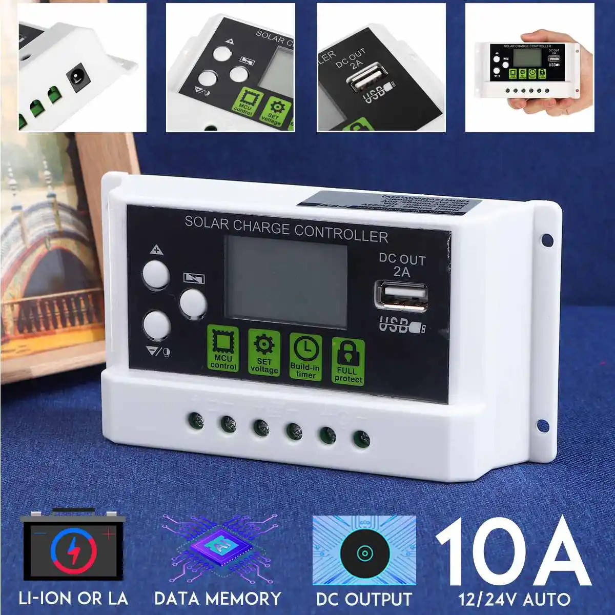 Controlador de Carga Painel de Célula Pwm com Lcd Solar Automático Regulador pv Casa 10a 12v 24v