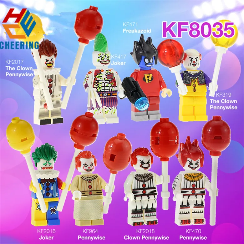 

Single Sale Building Blocks Super Heroes The Clown Pennywise Redux Joker With Red Balloon Freakazoid Figures Toys For Kid KF8035