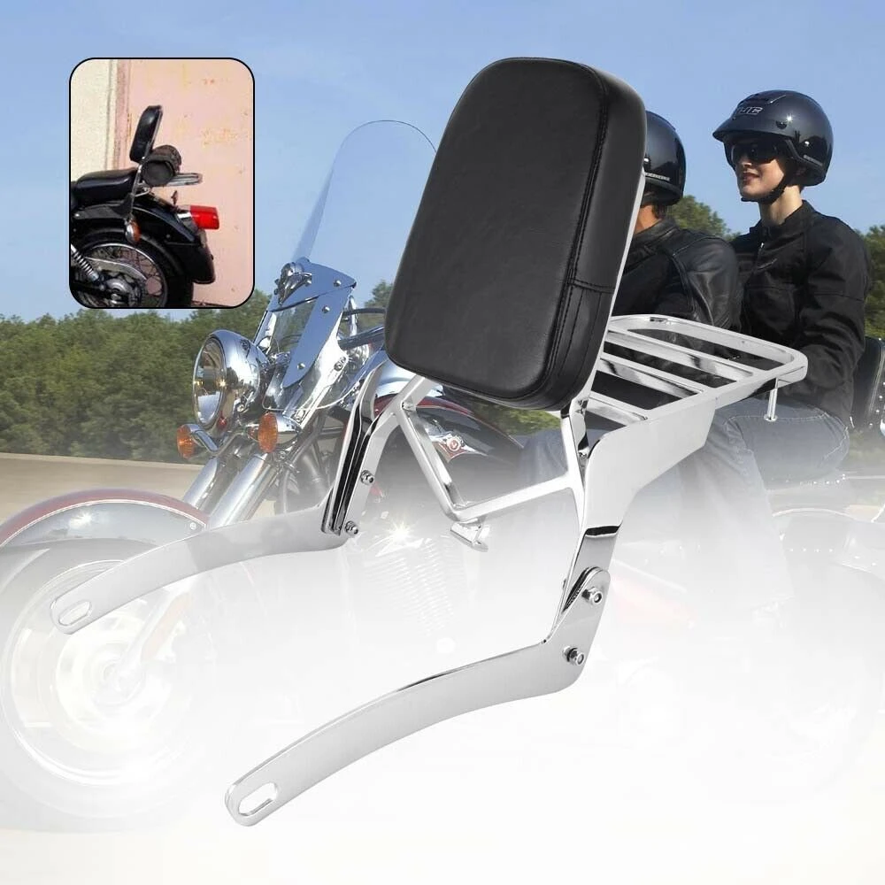 

Motorcycle Sissy Bar Backrest Pad Steel with Luggage Rack Chrome for Yamaha Virago XV250 XV125