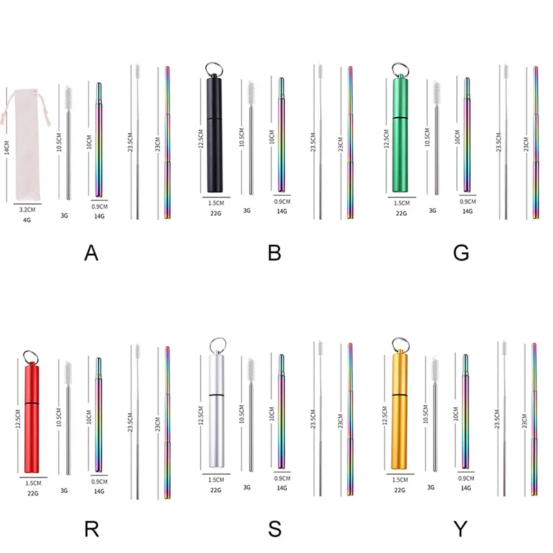 Красочный Телескопический набор трубочек переносной стакан набор соломинок из нержавеющей стали с чистящей щеткой