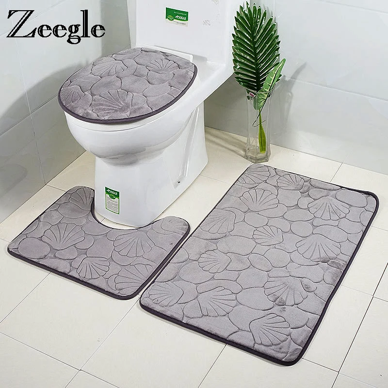 

Zeegle 3pcs Bath Mat Set Embossing Toilet Rug Anti Slip Toilet Floor Mats Foot Rug Shower Room Rug Pedestal Rug Toilet Lid Cover