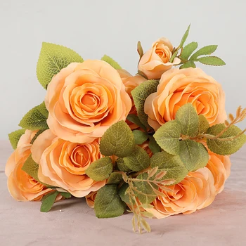 

Silk Roses Artificial Flowers Fake Bouquet Long Stem Wedding Party Decor Simulation 10 Brazilian Roses Artificial Flowers Living