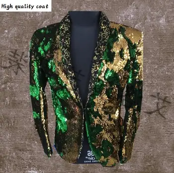 

Tide S-5xl Men Double-color Sequins Suit Jacket Punk Nightclub Bar Dj Fashion Flip Paillette Blazer Stage Male Singer Costumes