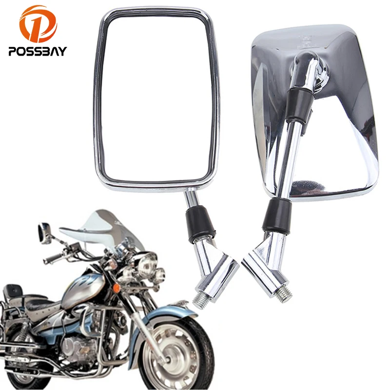 Pair Chrome Motorcycle Side Rearview Mirrors 10mm For Harley/Honda/Yamaha/Suzuki 