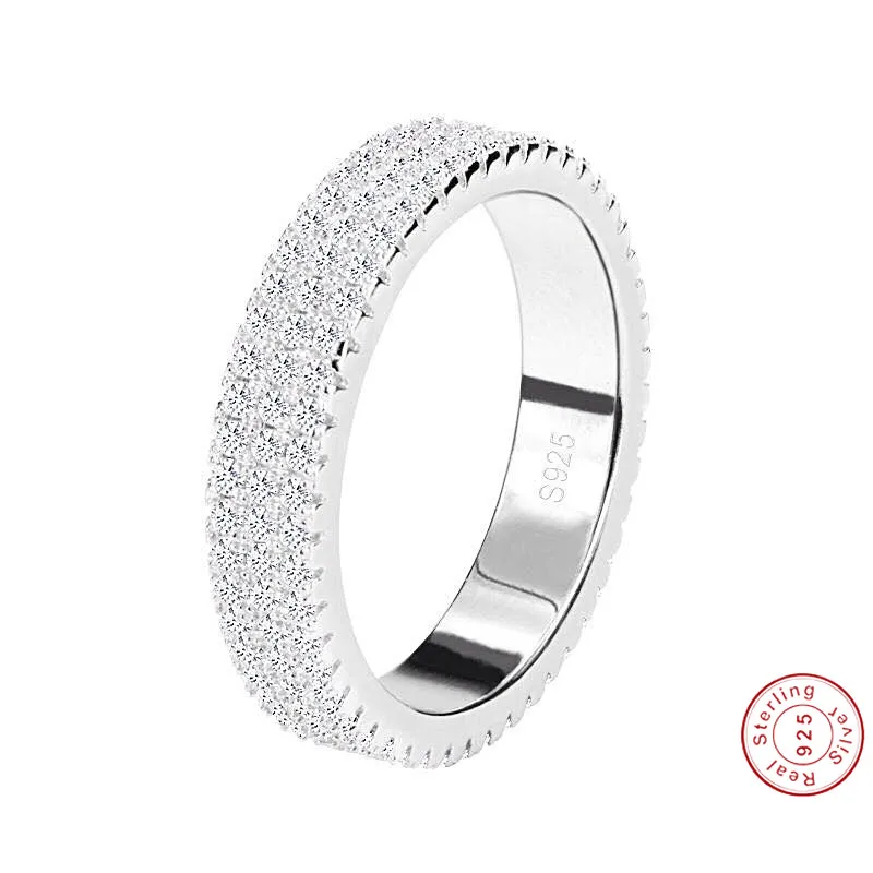 Кольцо Eternity Promise, серебро 925 пробы, 3 ряда, микро проложенный AAAAA Циркон cz, обручальное кольцо, кольца для женщин, ювелирные изделия - Цвет основного камня: Silver