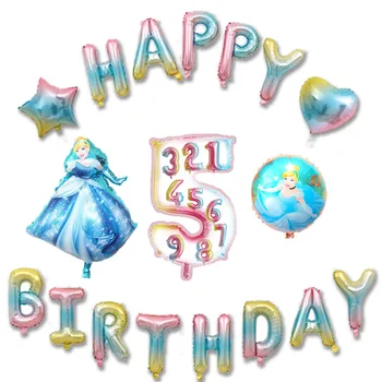 

Happy birthday balloons set mixed Cinderella princess foil balloons and letters globos for party supply 18pcs
