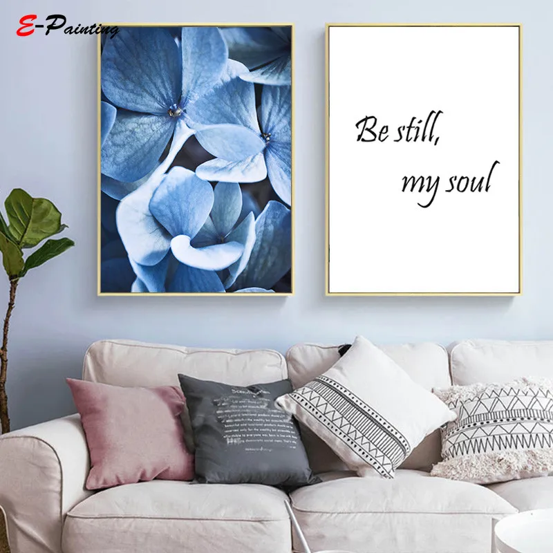 Скандинавская Картина на холсте ботанический темно синий цветочный принт постер