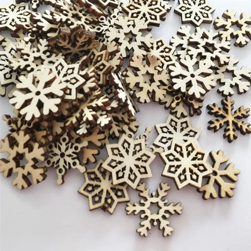Assorted Pattern Wooden Pieces Christmas Snowflake Cutouts Craft Embellishment DIY Decorative Accessories Manual Ornament