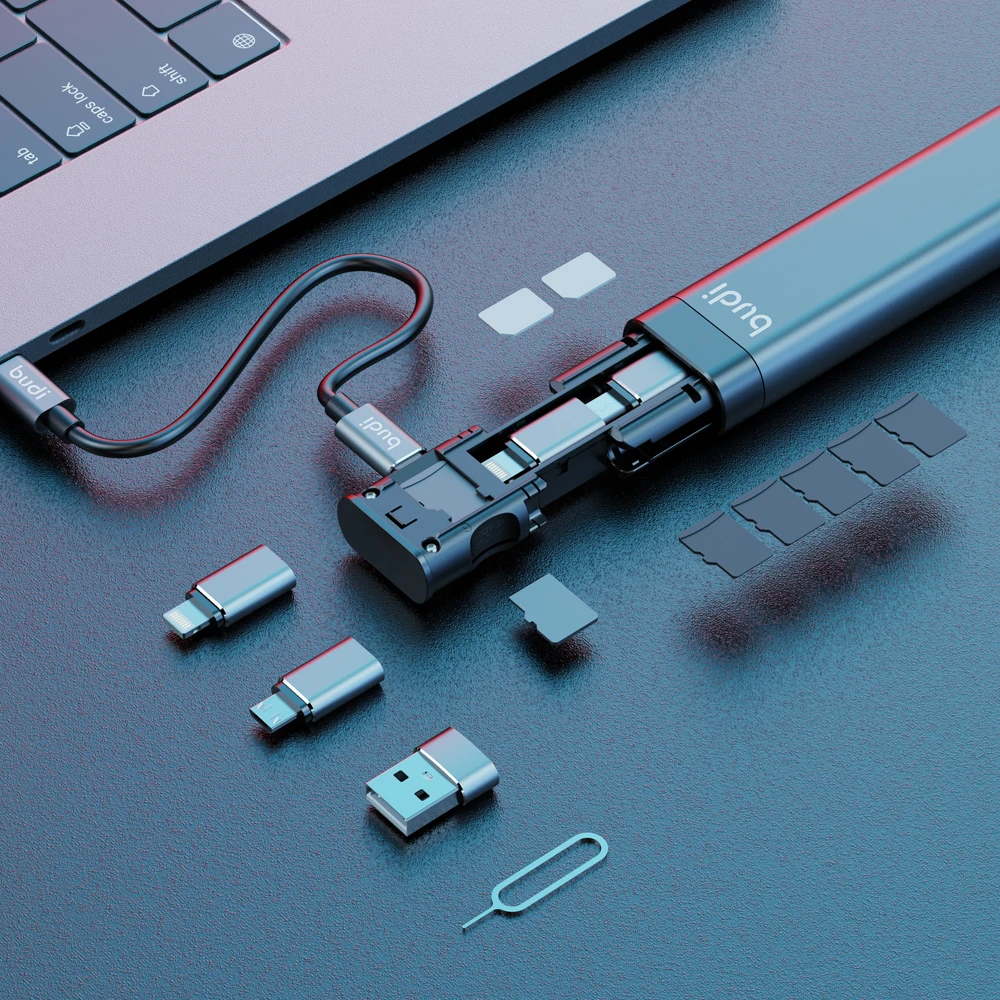 Vara com tipo c para Usb Transferência de Data 9 em 1 Budi Multi-funcional Cabo Conector Sim Kit tf Cartão Slot Memery Leitor Câmera c - Image 4