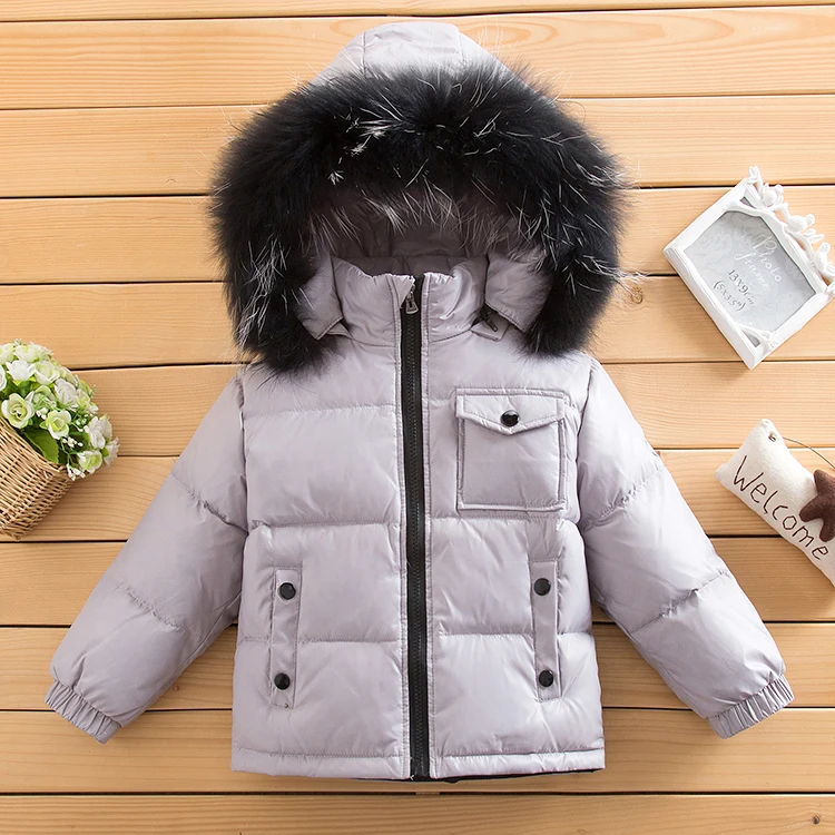 Детские зимние куртки-пуховики, теплое пальто для мальчиков, однотонное водонепроницаемое и ветронепроницаемое пальто Parker для девочек, 90 - Цвет: Серебристый