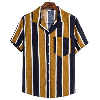 

Mens Shirt Tee Short Sleeve Shirt Top Striped Summer Streetwear Stand Collar casual Multicolor fashion Hawaiian Shirt 2020 Y2093
