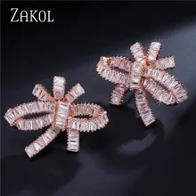 ZAKOL изысканные циркониевые серьги-гвоздики с закрученным сердечком и узлом роскошные белые свадебные украшения для элегантных женщин FSEP366